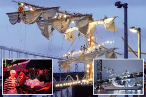 Harrowing footage shows Mexican sailors clinging to rigging for dear life after Brooklyn Bridge crash