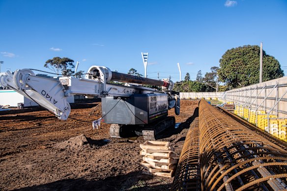 A piling rig targeted in a firebombing at a state government-backed housing project last week.