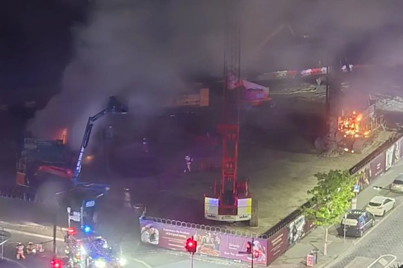 A fire at a Docklands construction site last year.