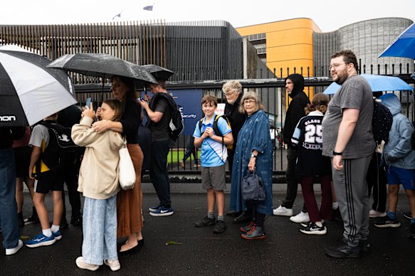 Judith Carroll with her grandson Teddy at the Randwick testing centre.
