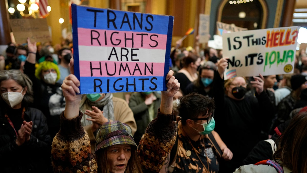 trans protesters in Iowa state capitol