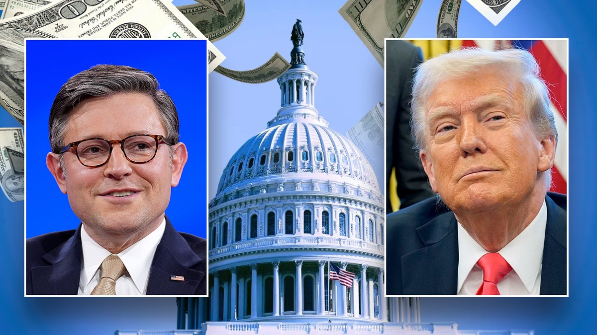 Johnson, Trump in left, right insets; Us Capitol and paper money main image