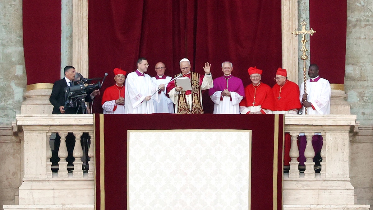 The newly elected Pontiff, Pope Leo XIV is seen for the first time from the Vatican balcony on May 8, 2025 in Vatican City, Vatican. Cardinal Robert Prevost will be known as Pope Leo XIV. White smoke was seen over the Vatican early this evening as the Conclave of Cardinals took just two days to elect the new Pontiff after the death of Pope Francis on Easter Monday. (Photo by Dan Kitwood/Getty Images)