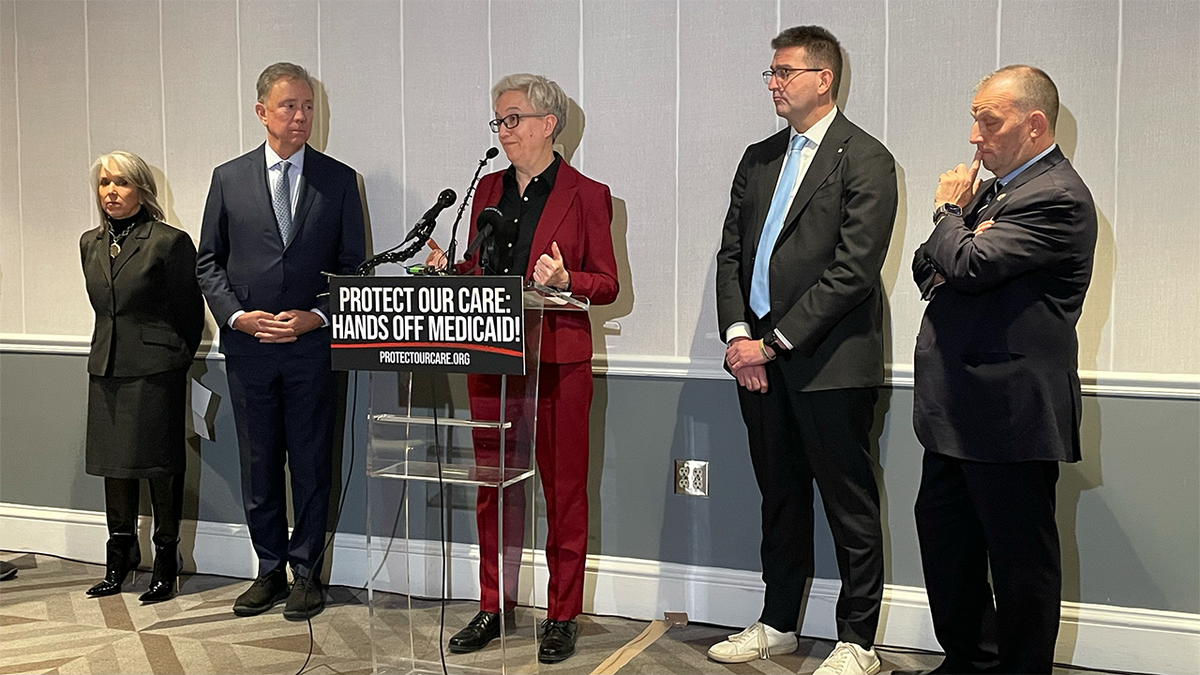 Governors Josh Green, D-Md; Michelle Lujan Grisham, D-N.M.; Ned Lamont, D-Conn., Tina Kotek, D-Ore., and Matt Meyer, Del., hosted a press conference about protecting Medicaid on Thursday, February 20.