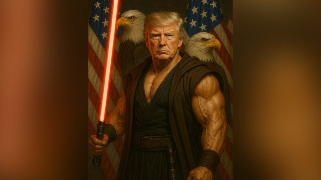 White House celebrates ‘Star Wars Day’ with AI image of muscular Trump wielding a lightsaber