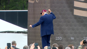 Trump dances with soldiers at Fort Bragg as crowd erupts in patriotic ‘USA’ chants