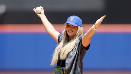 WWE women’s champion Tiffany Stratton goes viral after first pitch at Mets game goes horribly wrong