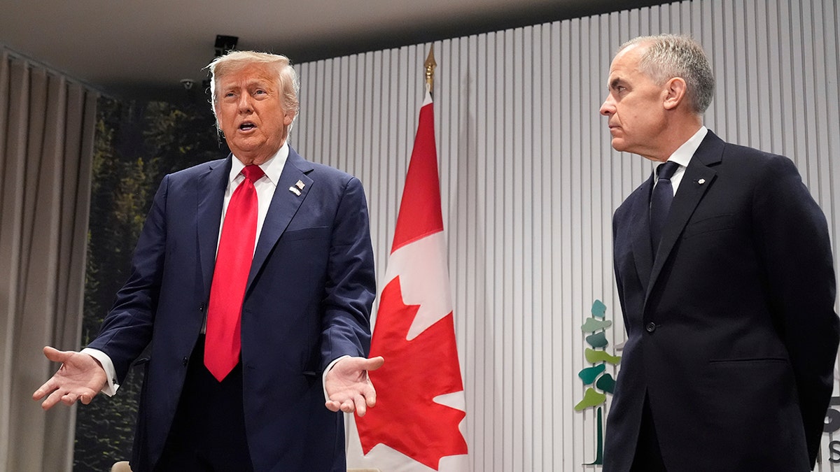 Trump and Carney, Canada flag