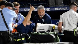 Rays’ Hunter Bigge carted off field in ‘terrifying’ scene after being struck  in the face by 105-mph ball