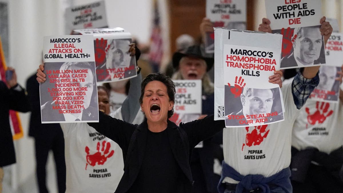protesters with placards, dressed in black
