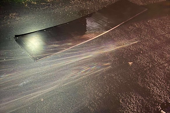 The metal plate that became dislodged after being bolted down by roadworkers a few hours earlier.