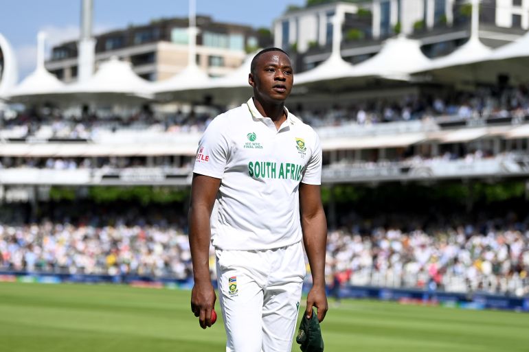Kagiso Rabada of South Africa salutes the crowd as he leaves the field during day one of the ICC World Test Championship Final between South Africa and Australia at Lord's Cricket Ground on June 11, 2025 in London, England