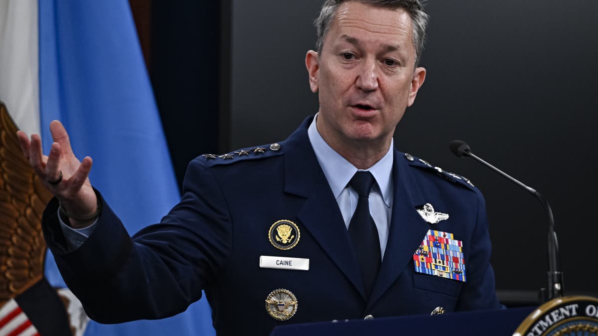 WASHINGTON DC, UNITED STATES - JUNE 26: US Defense Secretary Pete Hegseth and US Chairman of the Joint Chiefs of Staff Dan Caine hold a joint press conference at the Pentagon press briefing room in Washington DC, United States on June 26, 2025.