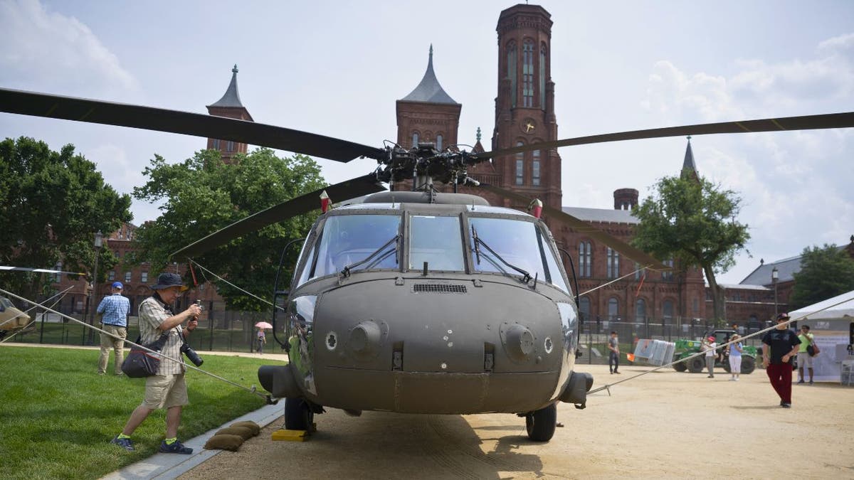 A helicopter in Washington DC for Saturday's parade