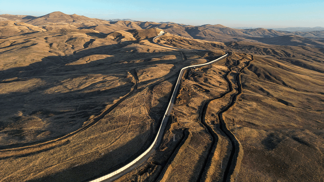 Aerial view of border between Turkey and Iran