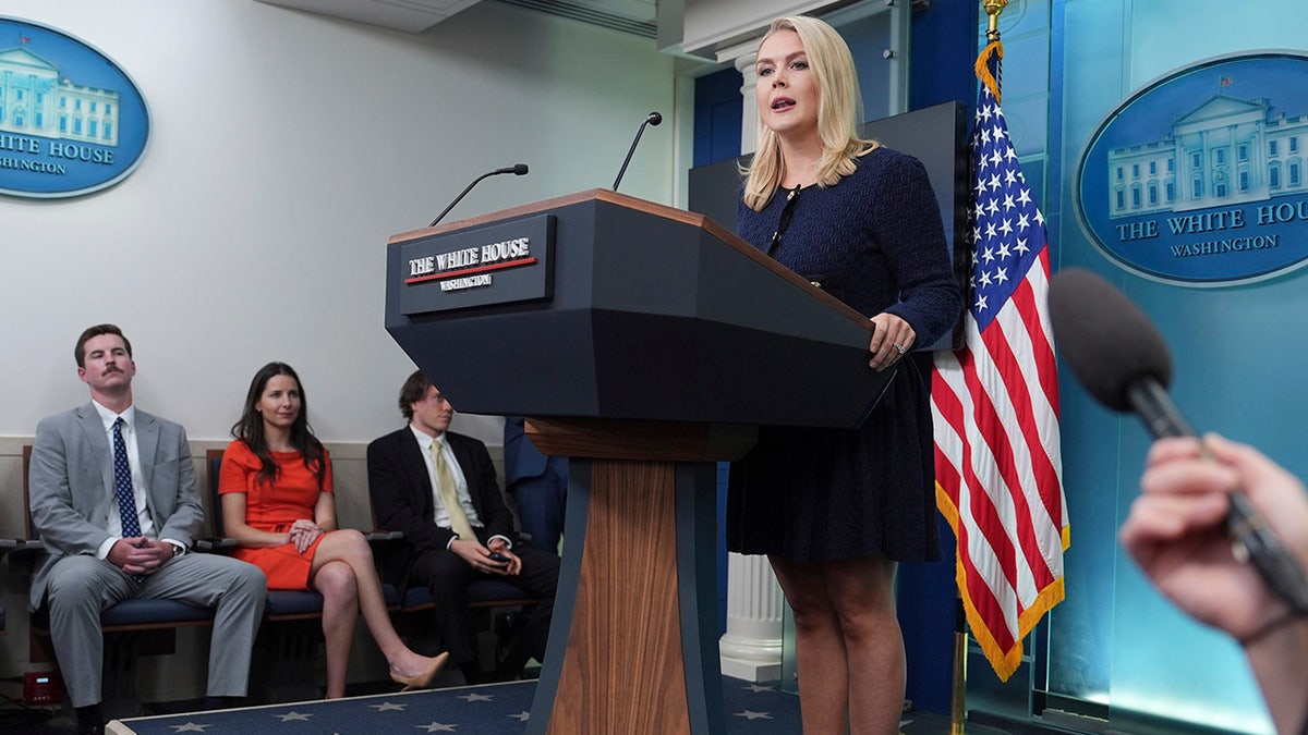 White House press secretary Karoline Leavitt speaks during a briefing at the White House, June 3, 2025, in Washington.