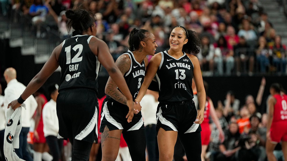 Las Vegas Aces players reacts on court
