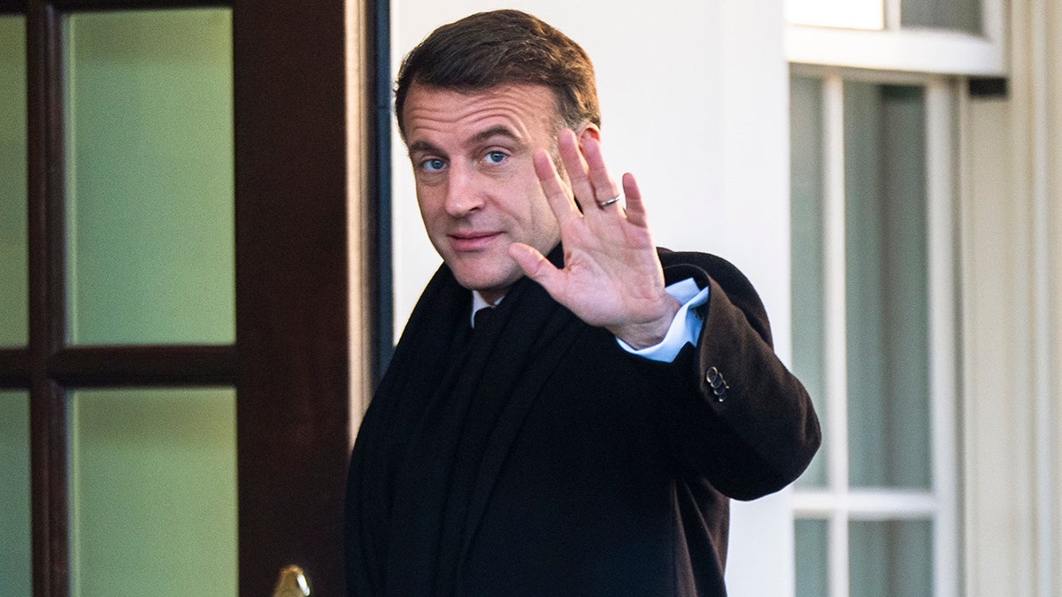 French President Emmanuel Macron arrives at the White House on Monday, Feb. 24.