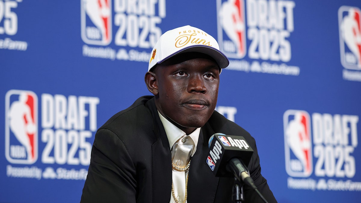 Khaman Maluach speaks at a press conference