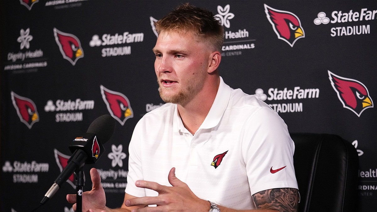 Trey McBride speaks at press conference