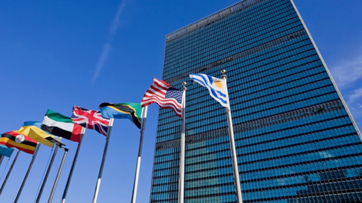 Only member nations' flags fly above the UN. (The Associated Press)