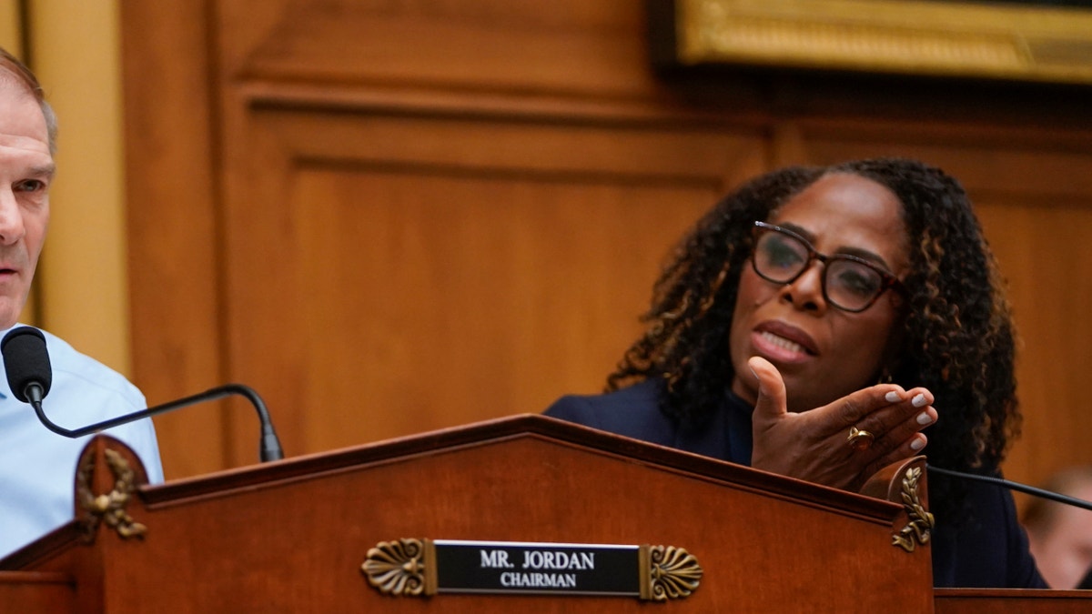Rep. Stacey Plaskett during the final moments of a House hearing. Jack Gruber-USA TODAY
