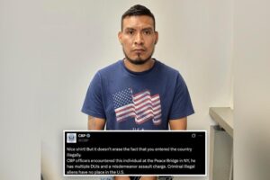 Border Patrol mocks illegal migrant wearing American flag T-shirt while arrested in New York