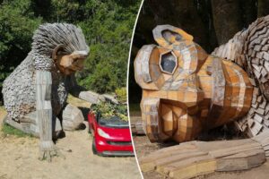 Giant trolls built from trash want to save humans from themselves