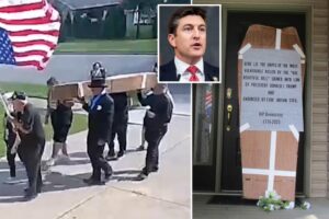 Protesters deliver coffin to GOP congressman’s front door in mock funeral procession, wild video shows