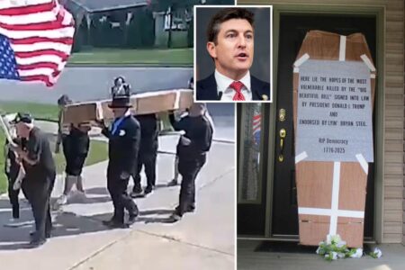 Protesters deliver coffin to GOP congressman’s front door in mock funeral procession, wild video shows
