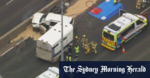 West Gate Freeway closed after truck, car and horse float collide