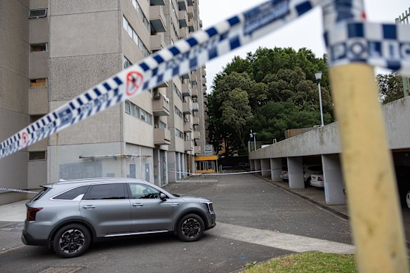 The crime scene at the Waterloo unit block.