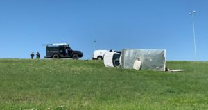 Saskatoon police chase leads to damaged vehicles, fired guns, overturned truck