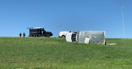 Saskatoon police chase leads to damaged vehicles, fired guns, overturned truck