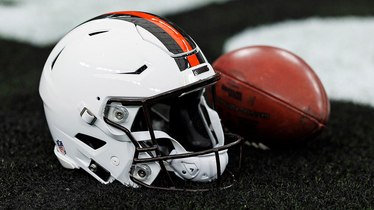 Browns helmet on field