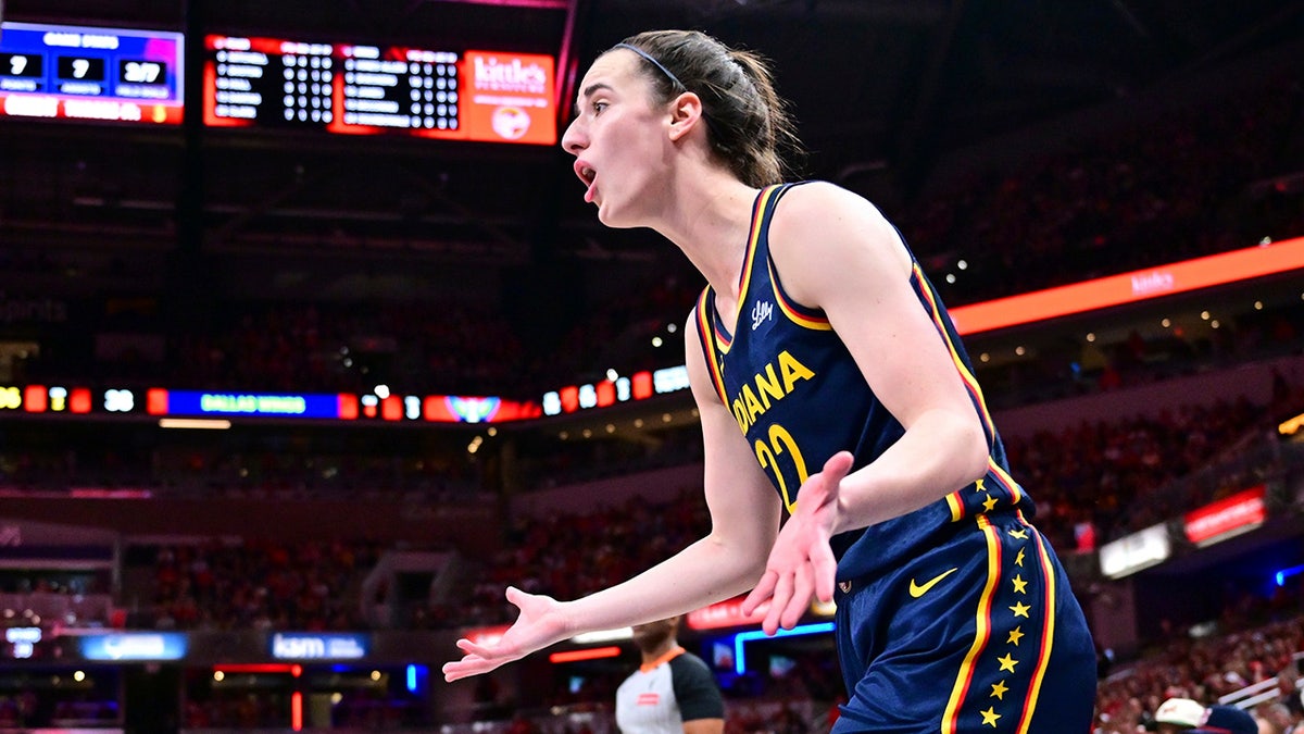 Caitlin Clark questions a call