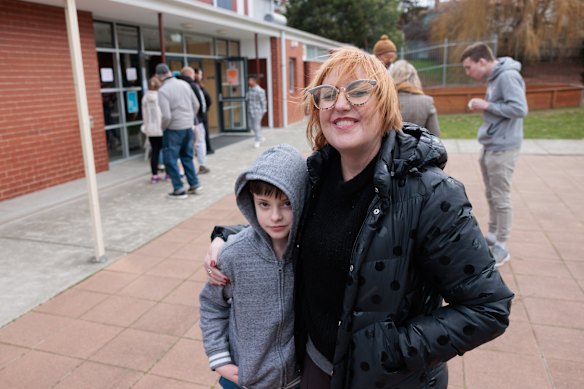 Heidi Mirtl, with her son Em, says Tasmania can’t afford the stadium project.