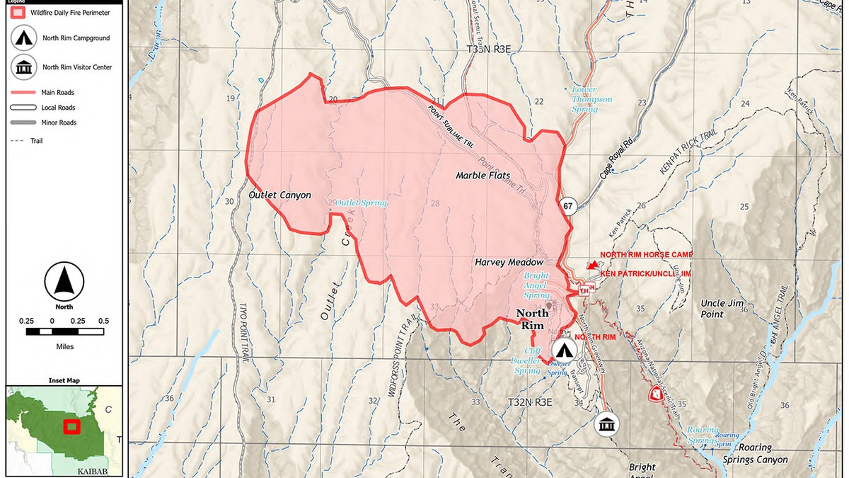 map showing burn area of Dragon Bravo Fire