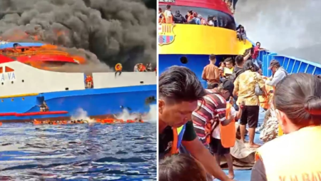 Vessel catches fire off Indonesia’s North Sulawesi province as passengers jump for safety