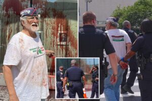 Former Toledo city council member Mike Ferner chucks cow’s blood on US mission in gory stunt, but New Yorkers were unfazed