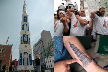 Exclusive | Meet the heaving, huffing ‘lifters’ who hoist the 4-ton Giglio at Brooklyn’s wild Italian bacchanal: ‘By the time the day is over, you’re just dead’