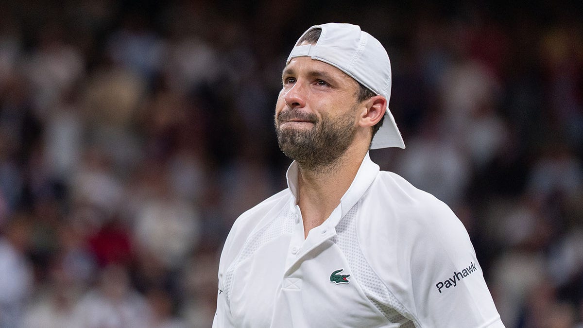 Grigor Dimitrov looks up at Wimbledon