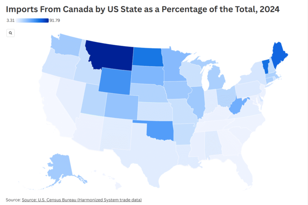 Map Shows US States Set to Be Hardest Hit by Trump Canada Tariff