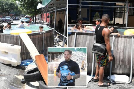 Exclusive | Bizarre NYC swimming pool left operating in the street for days goes viral, as NYPD is yet to break it up: ‘Why not put a pool here’