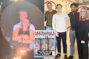 Astronomer CEO Andy Byron, HR chief Kristin Cabot seen smooching before pair were caught on Coldplay’s kiss cam, new video shows