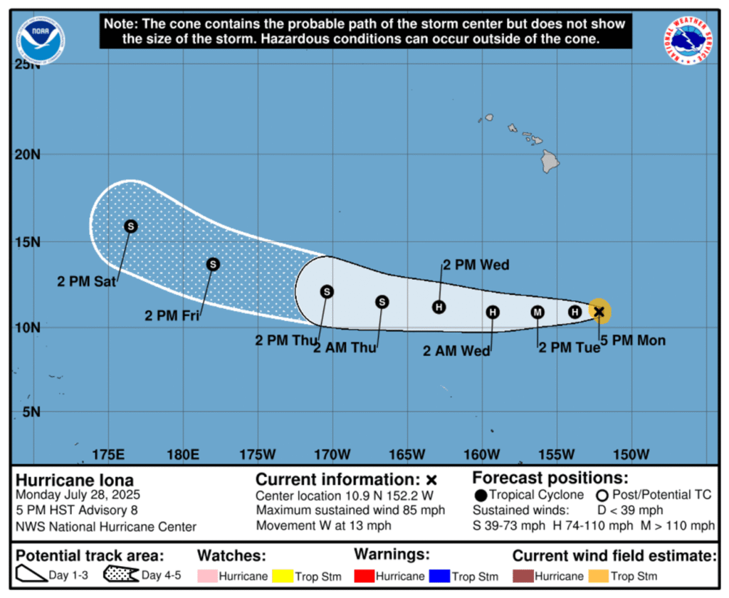Hurricane Iona Path Tracker, as Major Storm Forms South of Hawaii