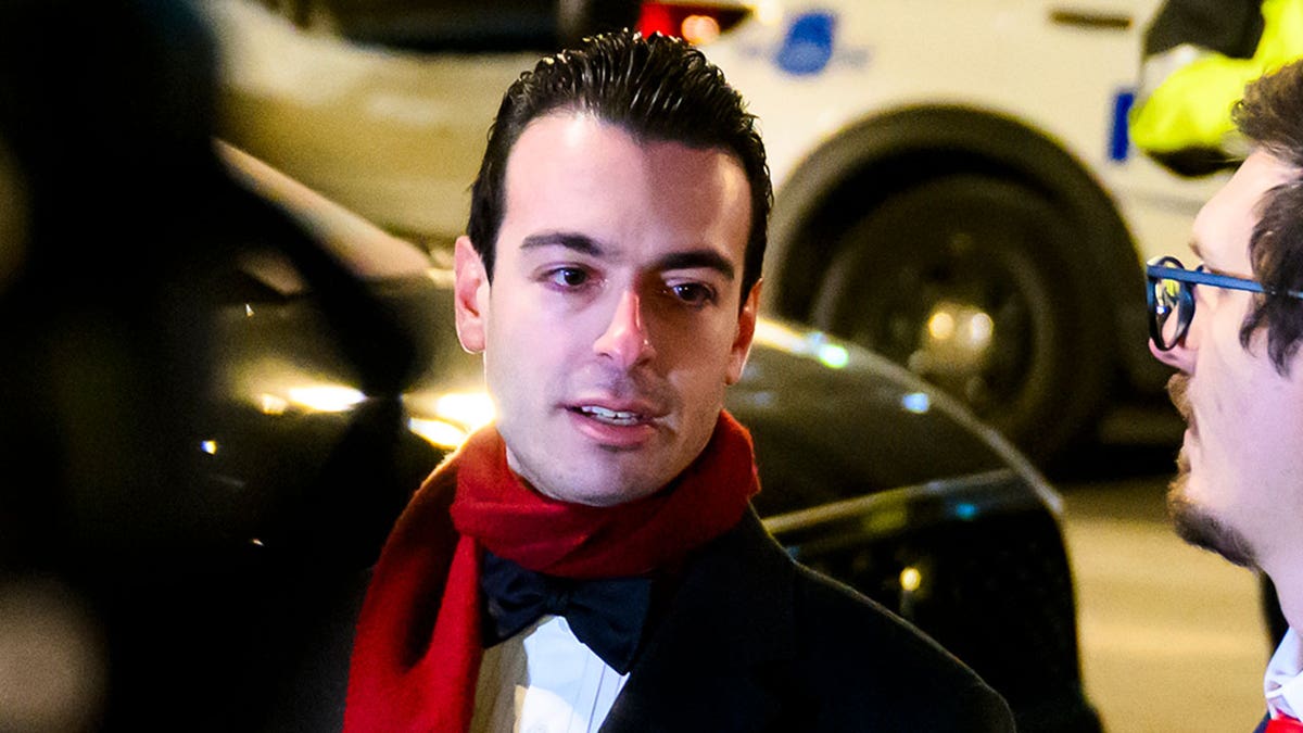Paul Ingrassia, White House Liaison to the Justice Department, left, announces the release of brothers Andrew and Matthew Valentin outside of the DC Central Detention Facility on January 20, 2025 in Washington, DC.