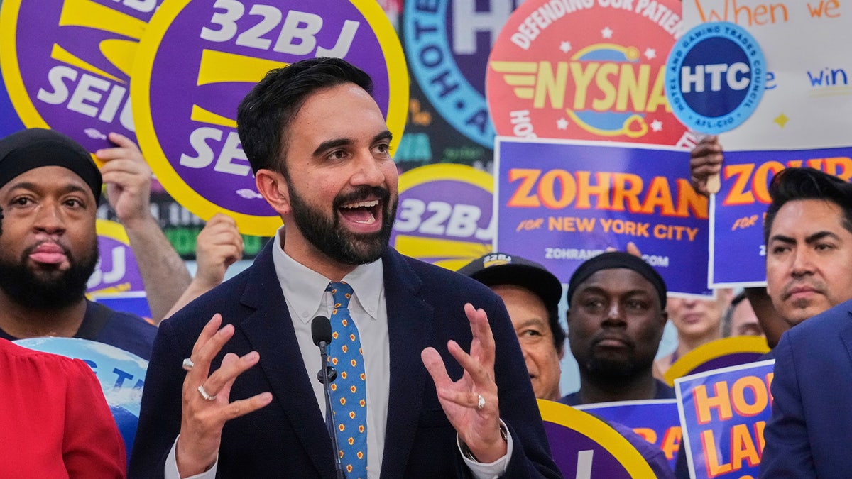 Zohran Mamdani speaks during a rally