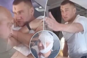 Brawl breaks out on plane after cursing, drunk passenger locks himself in bathroom to booze it up: wild video
