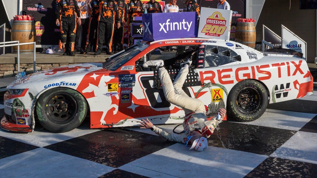 NASCAR driver Connor Zilisch breaks collarbone after hard fall in Victory Lane